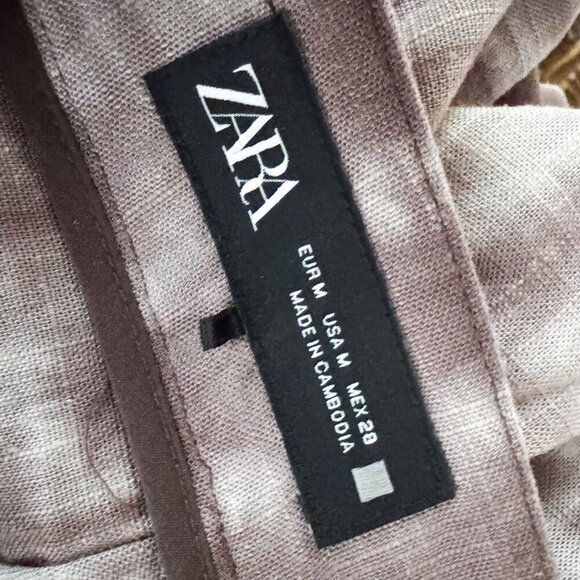 Zara Tie Dye Grey White Linen Blend Pants Wide Leg Relaxed M - Picture 8 of 9